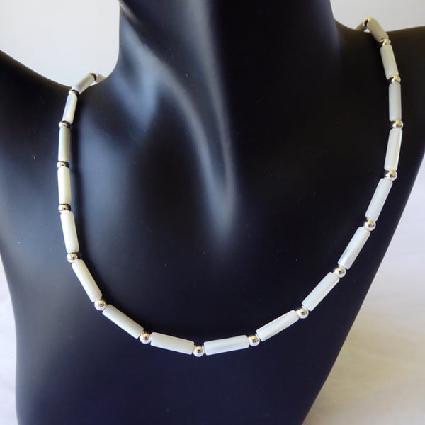 Elegant Sterling Silver & Mother of Pearl Bridal Necklace