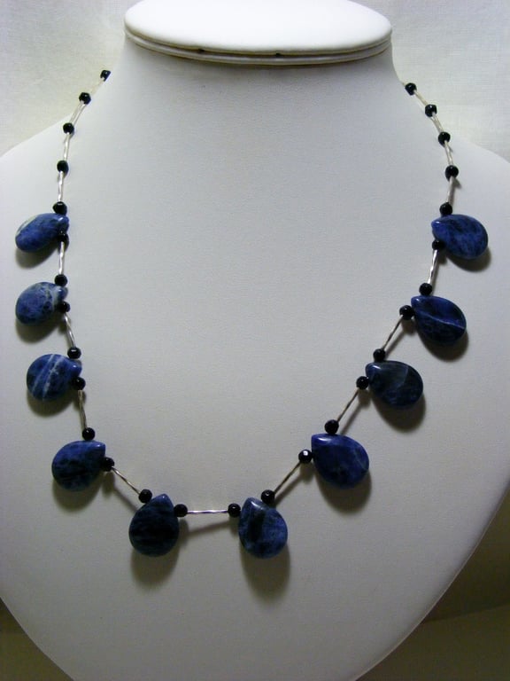 Sodalite and Onyx Gemstone Necklace