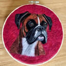 Needle Felted Boxer Dog Portrait in Embroidery Hoop