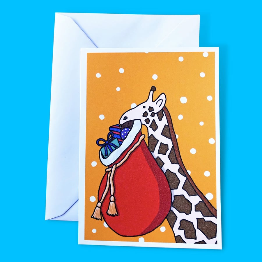 Giraffe Christmas Presents Illustration A6 Card
