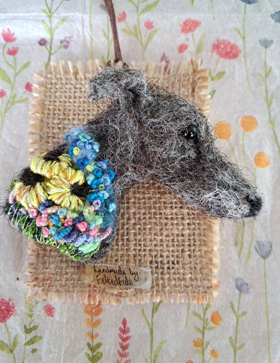 Needle Felted Lurcher Brooch