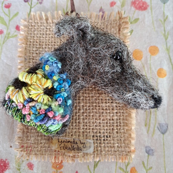 Needle Felted Lurcher Brooch
