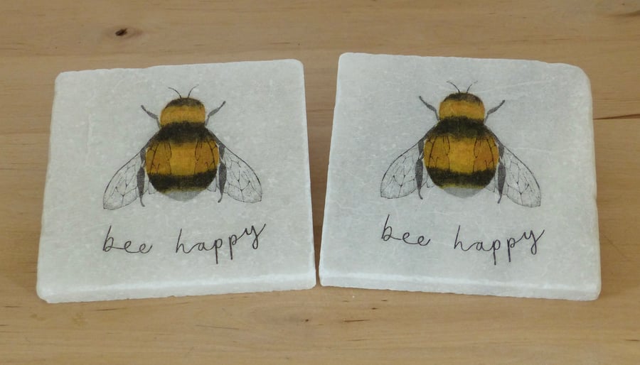 Marble 'Bee Happy' Coasters