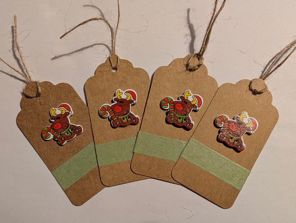 Homemade Christmas gift tags pack - reindeer with candy