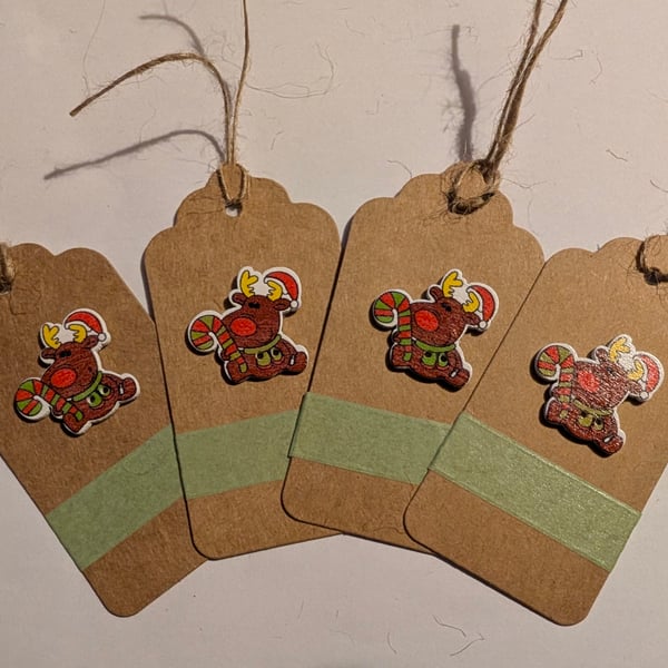 Homemade Christmas gift tags pack - reindeer with candy
