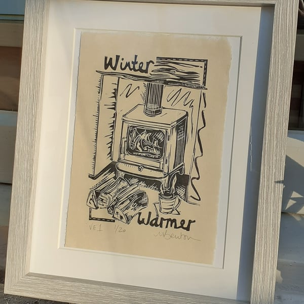 'Winter Warmer' Lino Print on Kitakata Paper (VE1)