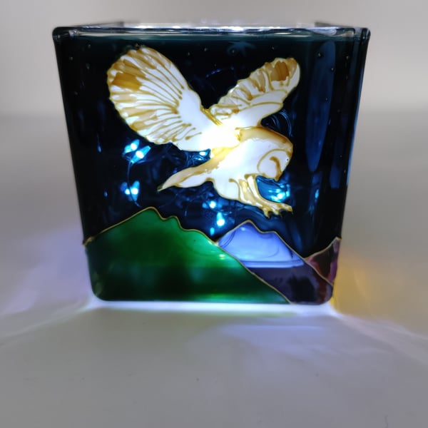 Candle holder, hand painted glass