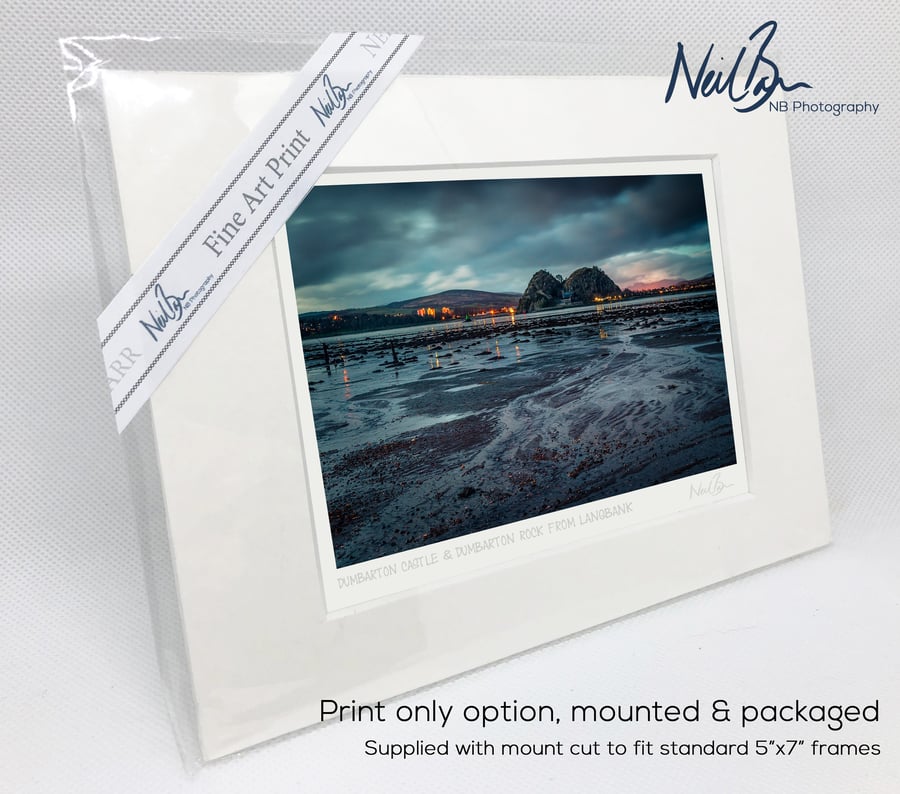 Dumbarton Rock & Castle from Langbank - A6 (7" x 5") Unframed Print