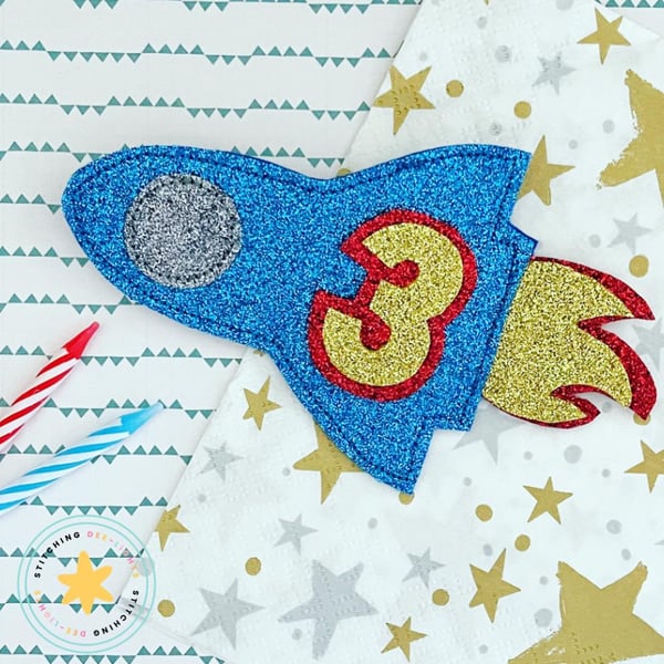 Glitter Rocket Birthday Badge