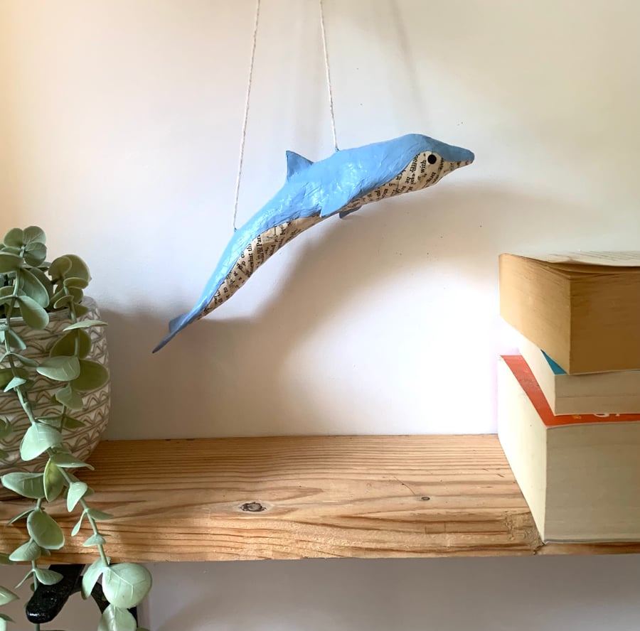 Handmade Paper Dolphin - Pastel Blue Cute Nature Inspired Whale Gift for Adults 
