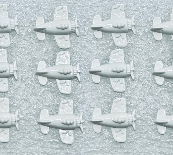 PACK OF 12 Plane Buttons, White, 15mm Long, Glossy, Shank Back, Aeroplane
