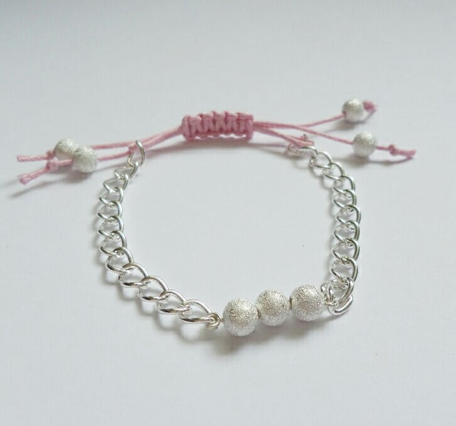 Pink Macrame with Silver Plated Chain