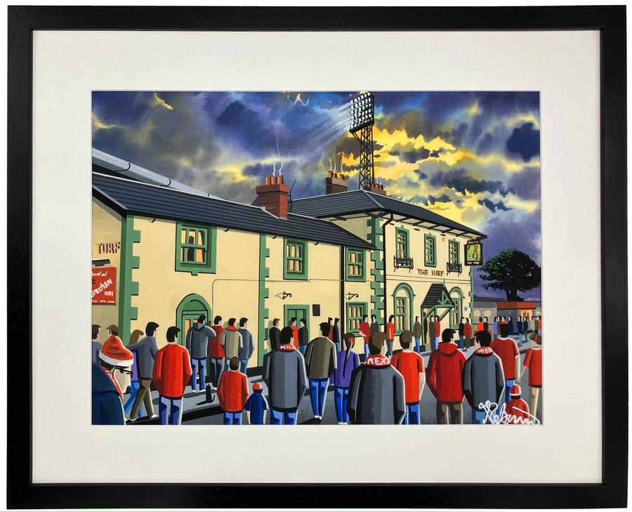 Wrexham AFC, Racecourse Ground. Framed Football Art Print. 20" x 16" Frame Size
