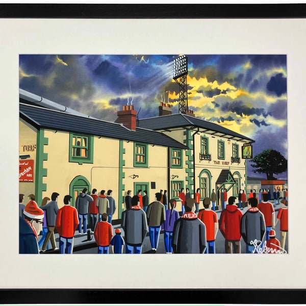 Wrexham AFC, Racecourse Ground. Framed Football Art Print. 20" x 16" Frame Size