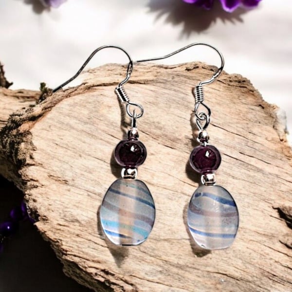 Delicate spiral earrings, glass earrings, boho jewellery