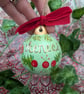 Green Holly Berry and poinsettia hand-painted personalised bauble  - Image 4