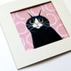 Cute Whimsical Black and White Cat Painting (4x4 inch)