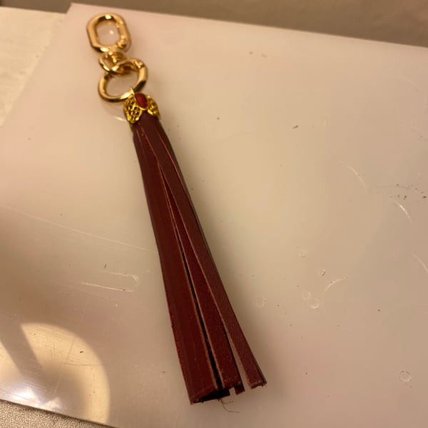 Bag charm Italian leather and Tibetan silver and enamel