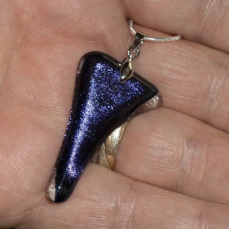 Royal Purple Inverted Triangle - Fused Glass Pendant - 1187