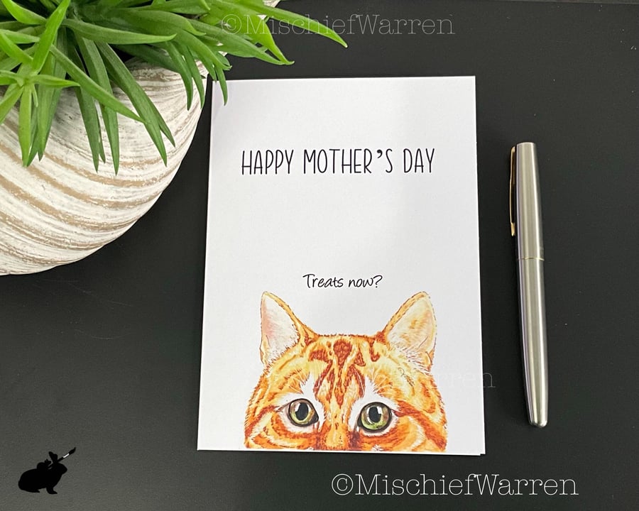 Ginger Cat Card. Blank or Personalised Ginger Cat Art Card for any occasion. 