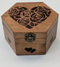 Wooden box with pyrography hearts for keepsakes, jewellery or trinkets 