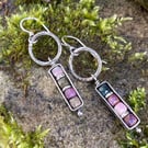 Oxidised silver and gemstone bead long colourful dangly earrings
