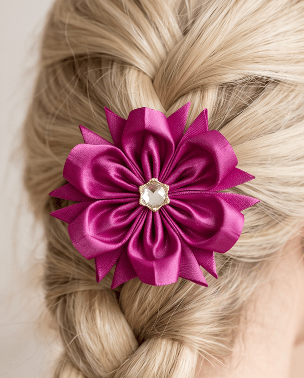 Fuchsia Ribbon Hair Clips - Kids Vibrant Accessories, Handmade in UK