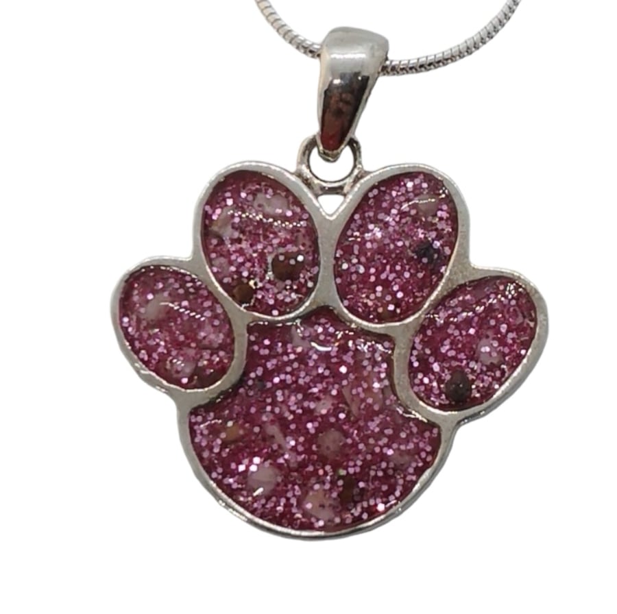 Cremation Ashes Paw Print Pet Memorial Pendant in Sterling Silver 