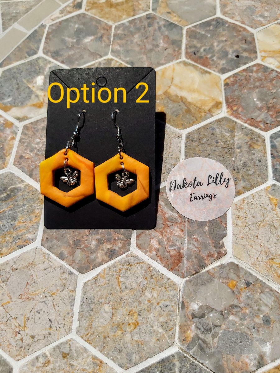 Honeycomb polymer clay earrings with bee charm