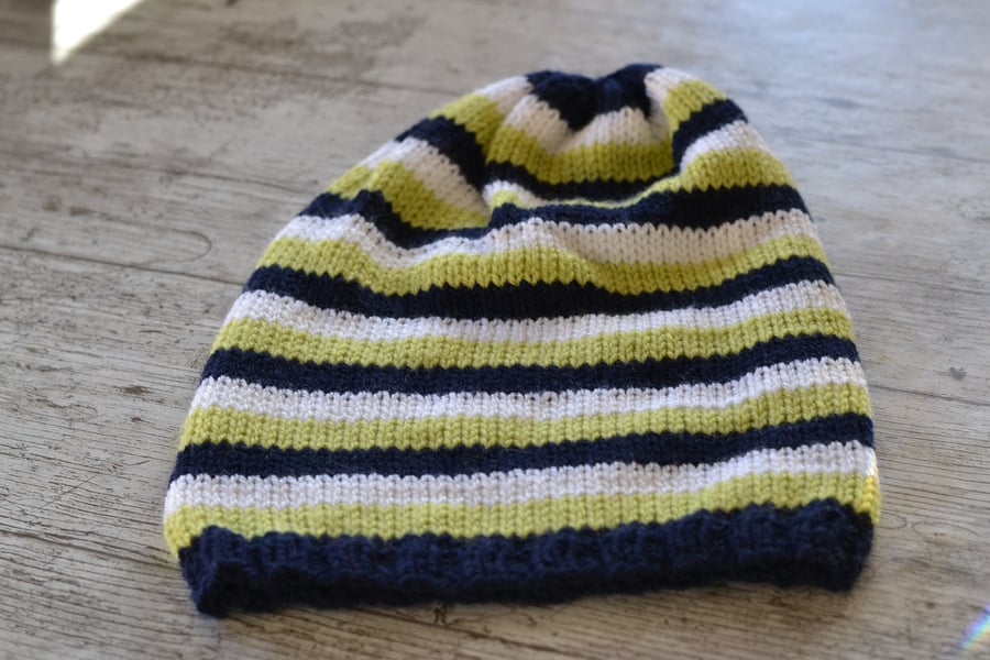 Hat  Unisex Knitted Slouchy Hat Navy ,Pea green, White