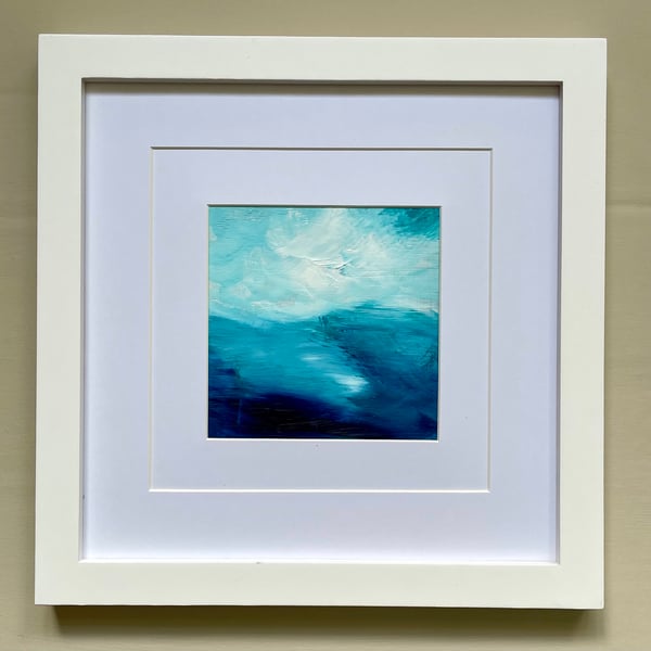 Original art, framed abstract seascape painting, acrylic, affordable art. 