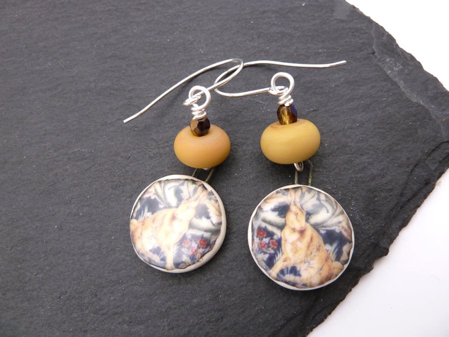 ceramic hare earrings, sterling silver