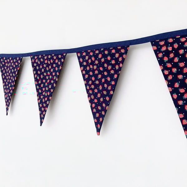 Strawberries on Blue Double Sided Cotton Fabric Bunting.