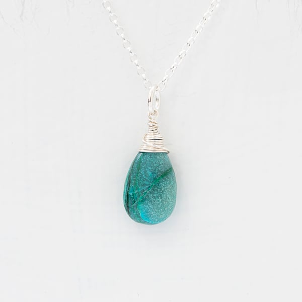 Gorgeous Blue-Green Chrysocolla Briolette Pendant on Sterling Silver Chain