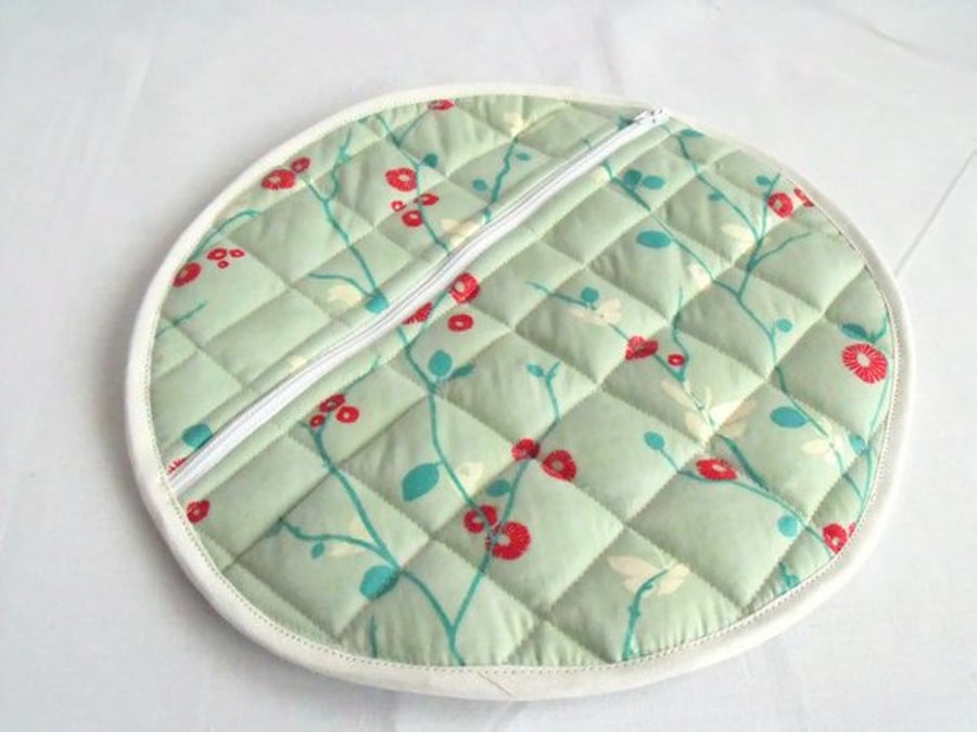 quilted pyjama case, nightwear bag for your nighty, green floral print fabric