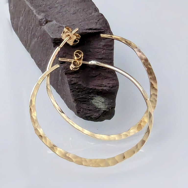 Recycled 9 carat Gold Stud HOOP Earrings, Handmade Urban Designed Jewellery