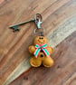 Red, Gold and Green Striped Bow Felt Gingerbread Man Keyring