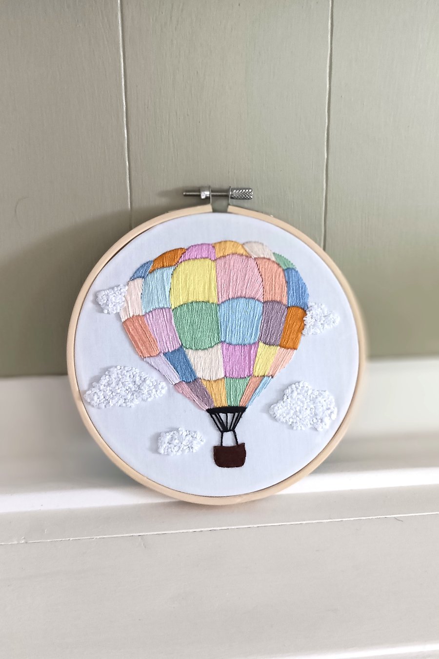 Hot Air Balloon Embroidered Hoop Wall Art