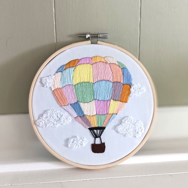 Hot Air Balloon Embroidered Hoop Wall Art