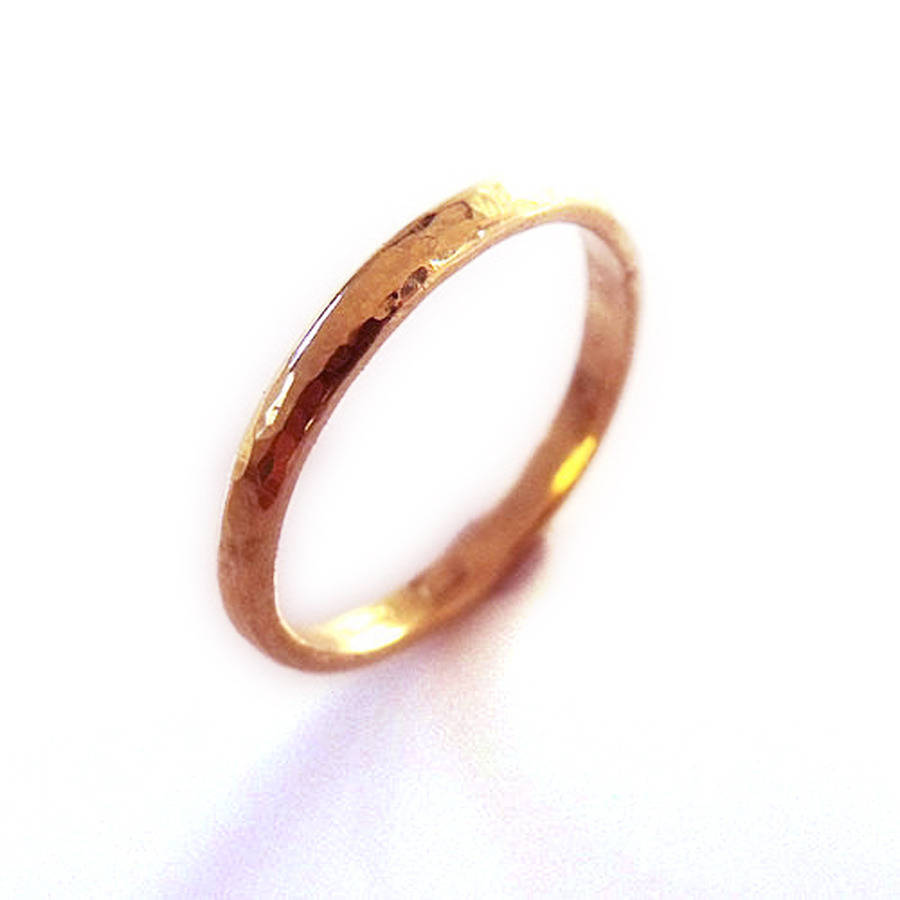 Hammered 18K 18ct solid rose gold Wedding band, textured wedding ring D profile 