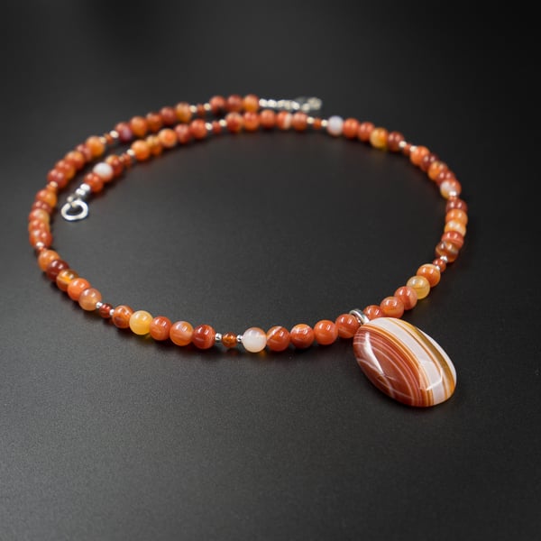  Seconds Sunday Carnelian and striped agate pendant necklace, leo, Virgo jewelry