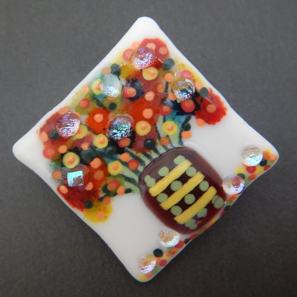 Handmade Fused Glass 'Vase of Flowers' Brooch