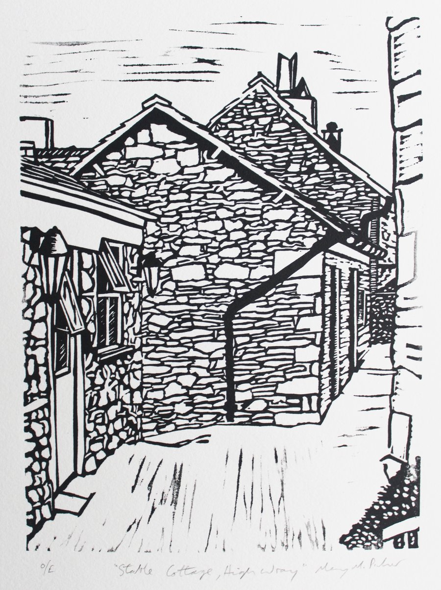 High Wray Farm original linocut