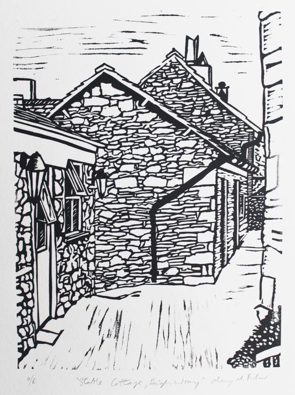 High Wray Farm original linocut
