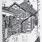 High Wray Farm original linocut