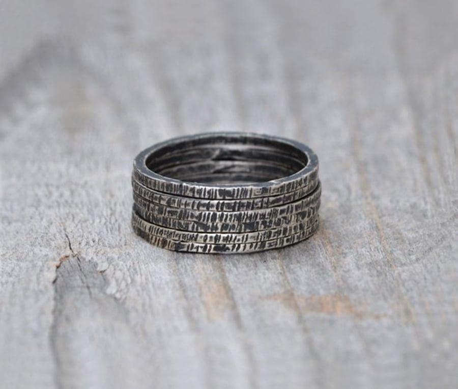 Stackable Textured Sterling Silver Rings