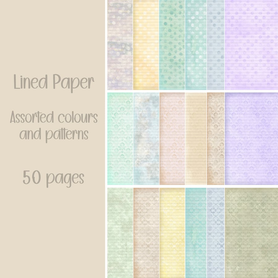 Lined paper pack Scrapbooking, Ephemera, Journal, Digital Download 
