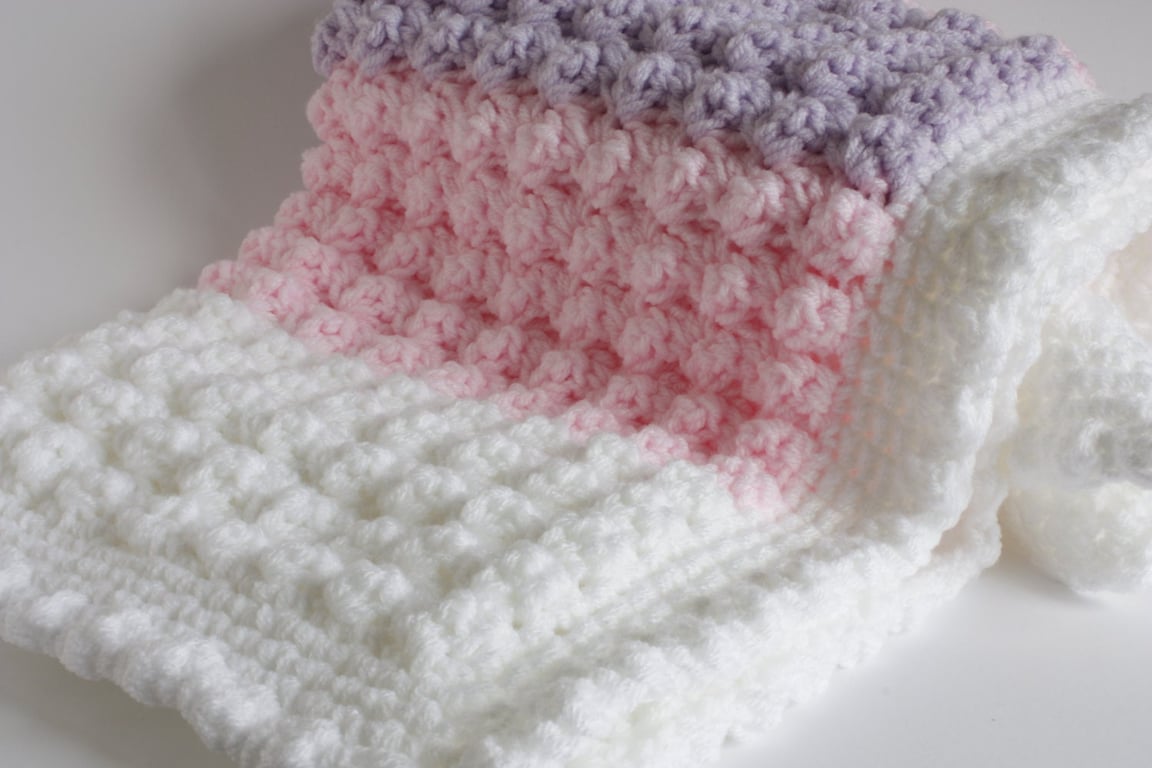 Baby blanket, pink lilac white, 32" x 24" approx,