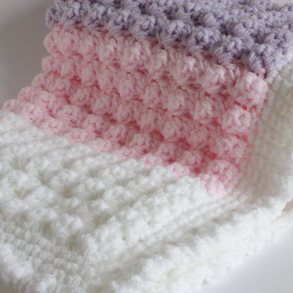 Baby blanket, pink lilac white, 32" x 24" approx,