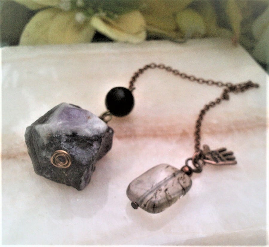 Chevron Amethyst & Shungite Crystal Pendulum, Dowsing Pendulum, February Gift